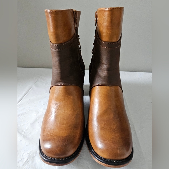 PIERRE DUMAS Beautiful Two Tone Brown Side Zip Boots - Picture 7 of 10